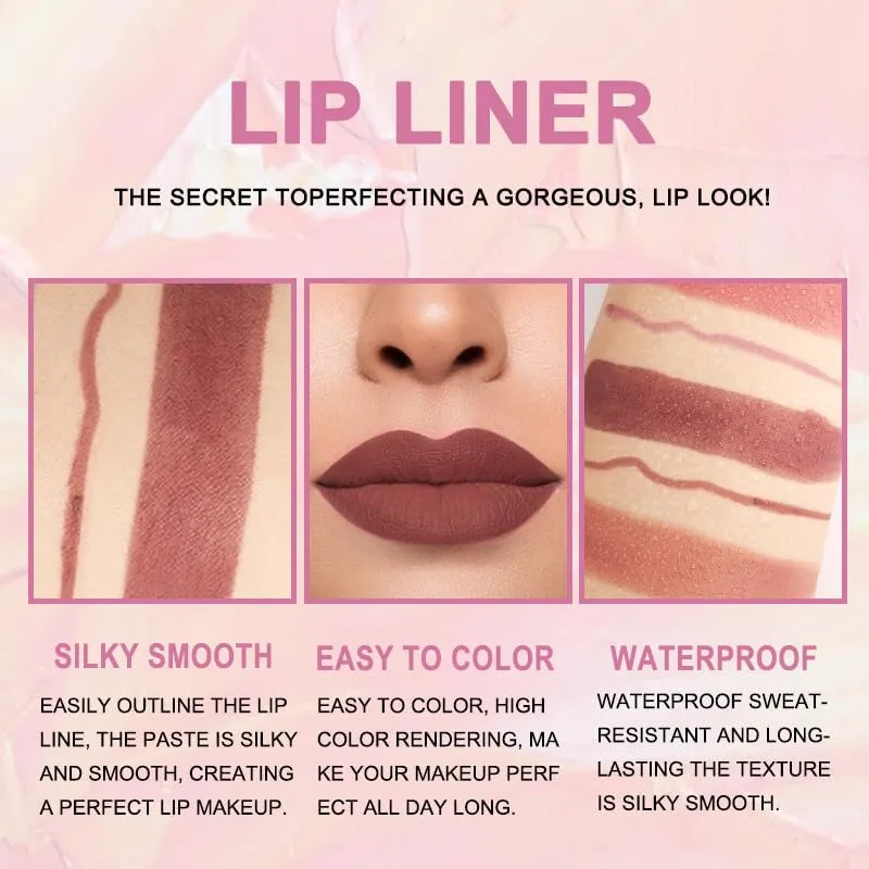 Waterproof Dual-Ended Chestnut Nude Brown Matte Lip Liner & Lipstick Set - 3 Pcs for Long-Lasting Wear