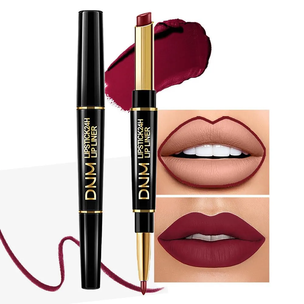 Waterproof Dual-Ended Chestnut Nude Brown Matte Lip Liner & Lipstick Set - 3 Pcs for Long-Lasting Wear