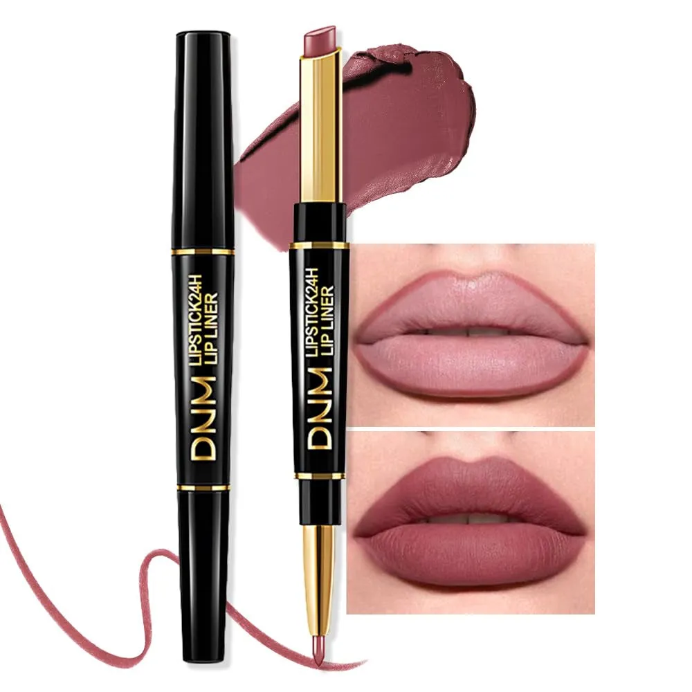 Waterproof Dual-Ended Chestnut Nude Brown Matte Lip Liner & Lipstick Set - 3 Pcs for Long-Lasting Wear