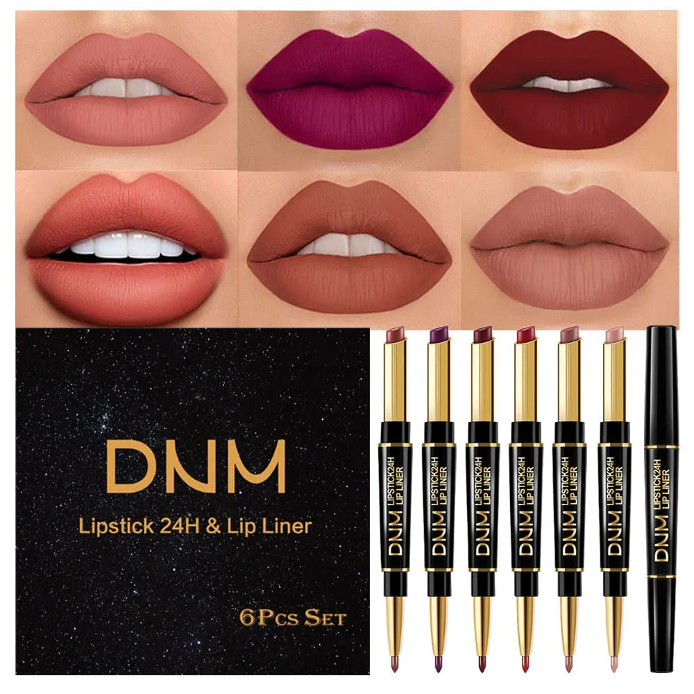 Waterproof Dual-Ended Chestnut Nude Brown Matte Lip Liner & Lipstick Set - 3 Pcs for Long-Lasting Wear