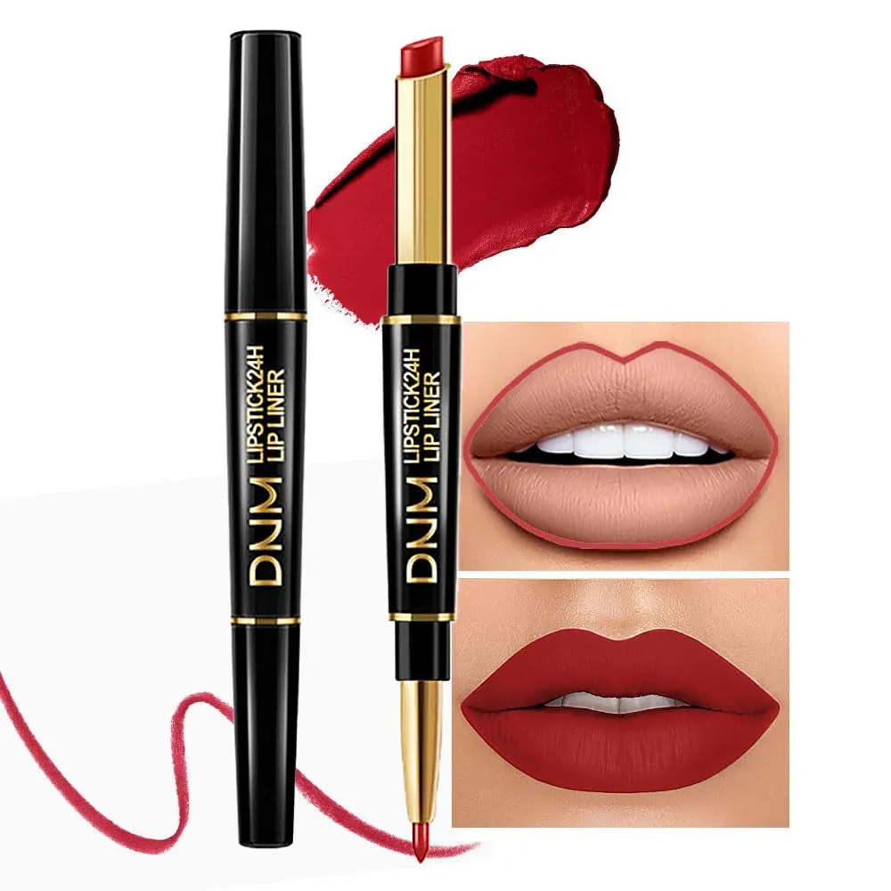 Waterproof Dual-Ended Chestnut Nude Brown Matte Lip Liner & Lipstick Set - 3 Pcs for Long-Lasting Wear