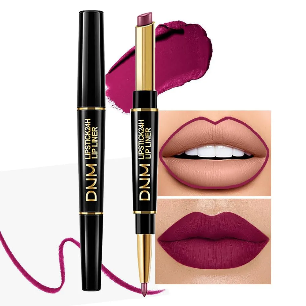 Waterproof Dual-Ended Chestnut Nude Brown Matte Lip Liner & Lipstick Set - 3 Pcs for Long-Lasting Wear