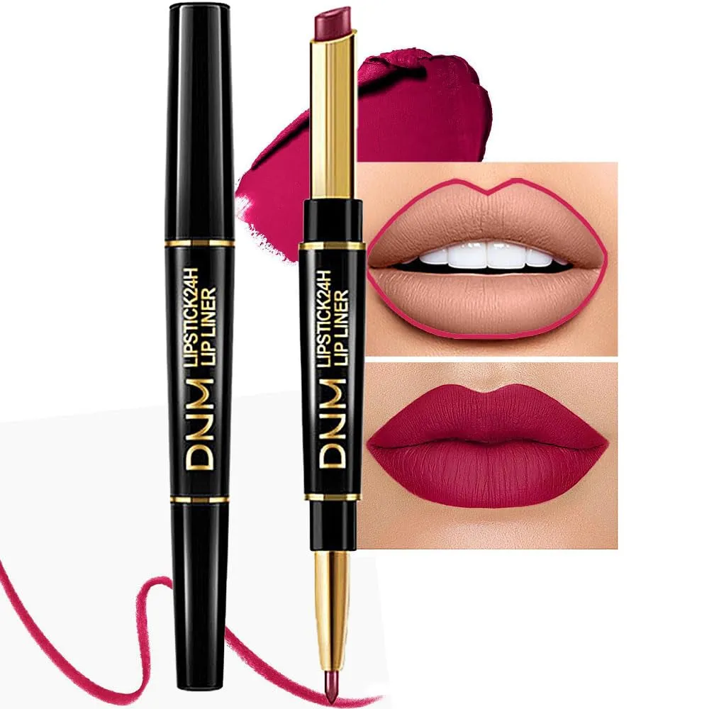 Waterproof Dual-Ended Chestnut Nude Brown Matte Lip Liner & Lipstick Set - 3 Pcs for Long-Lasting Wear