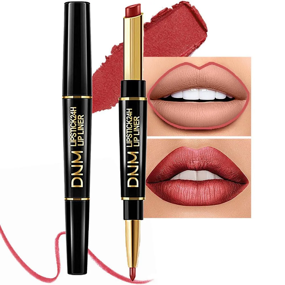 Waterproof Dual-Ended Chestnut Nude Brown Matte Lip Liner & Lipstick Set - 3 Pcs for Long-Lasting Wear