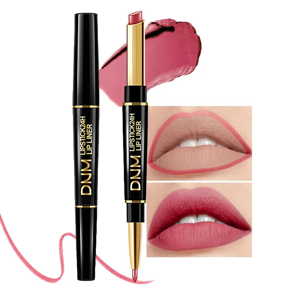 Waterproof Dual-Ended Chestnut Nude Brown Matte Lip Liner & Lipstick Set - 3 Pcs for Long-Lasting Wear