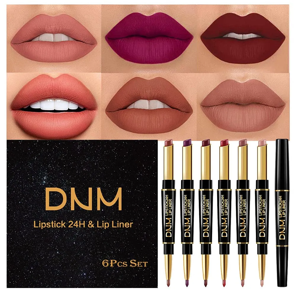 Waterproof Dual-Ended Chestnut Nude Brown Matte Lip Liner & Lipstick Set - 3 Pcs for Long-Lasting Wear
