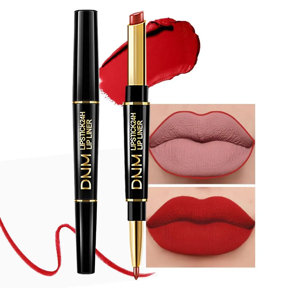 Waterproof Dual-Ended Chestnut Nude Brown Matte Lip Liner & Lipstick Set - 3 Pcs for Long-Lasting Wear
