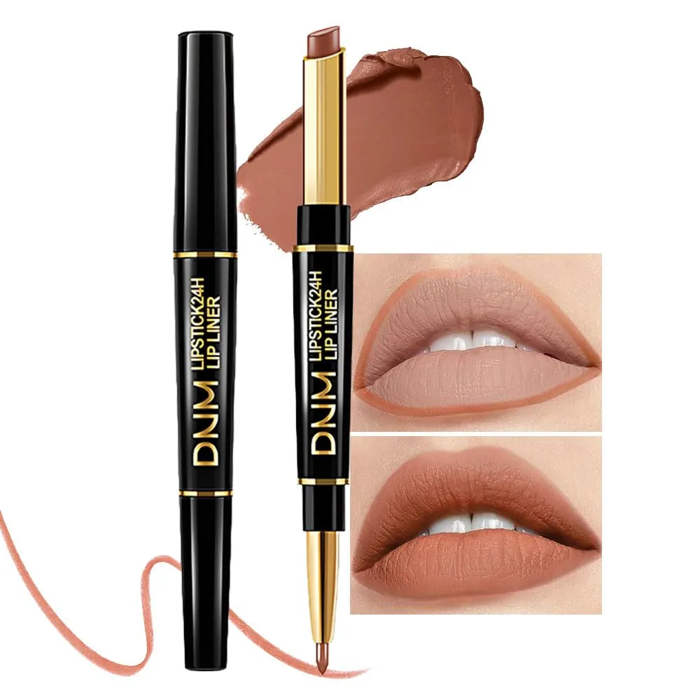 Waterproof Dual-Ended Chestnut Nude Brown Matte Lip Liner & Lipstick Set - 3 Pcs for Long-Lasting Wear