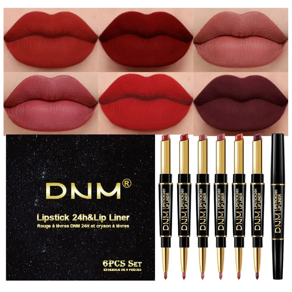 Waterproof Dual-Ended Chestnut Nude Brown Matte Lip Liner & Lipstick Set - 3 Pcs for Long-Lasting Wear