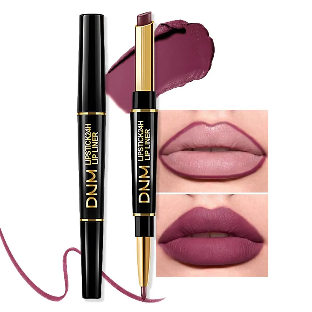 Waterproof Dual-Ended Chestnut Nude Brown Matte Lip Liner & Lipstick Set - 3 Pcs for Long-Lasting Wear