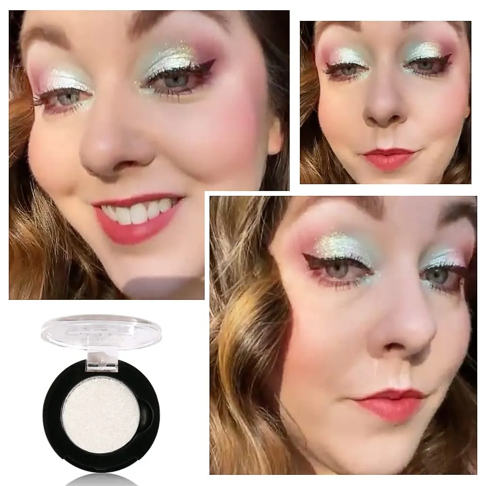White Shimmer Eyeshadow Palette Chameleon Holographic, Multichrome Bright Eye Shadow,Duochrome Iridescent Metallic Eye Makeup,Multi-Reflective Finishes,Talc Free,Pink Green,#4 A