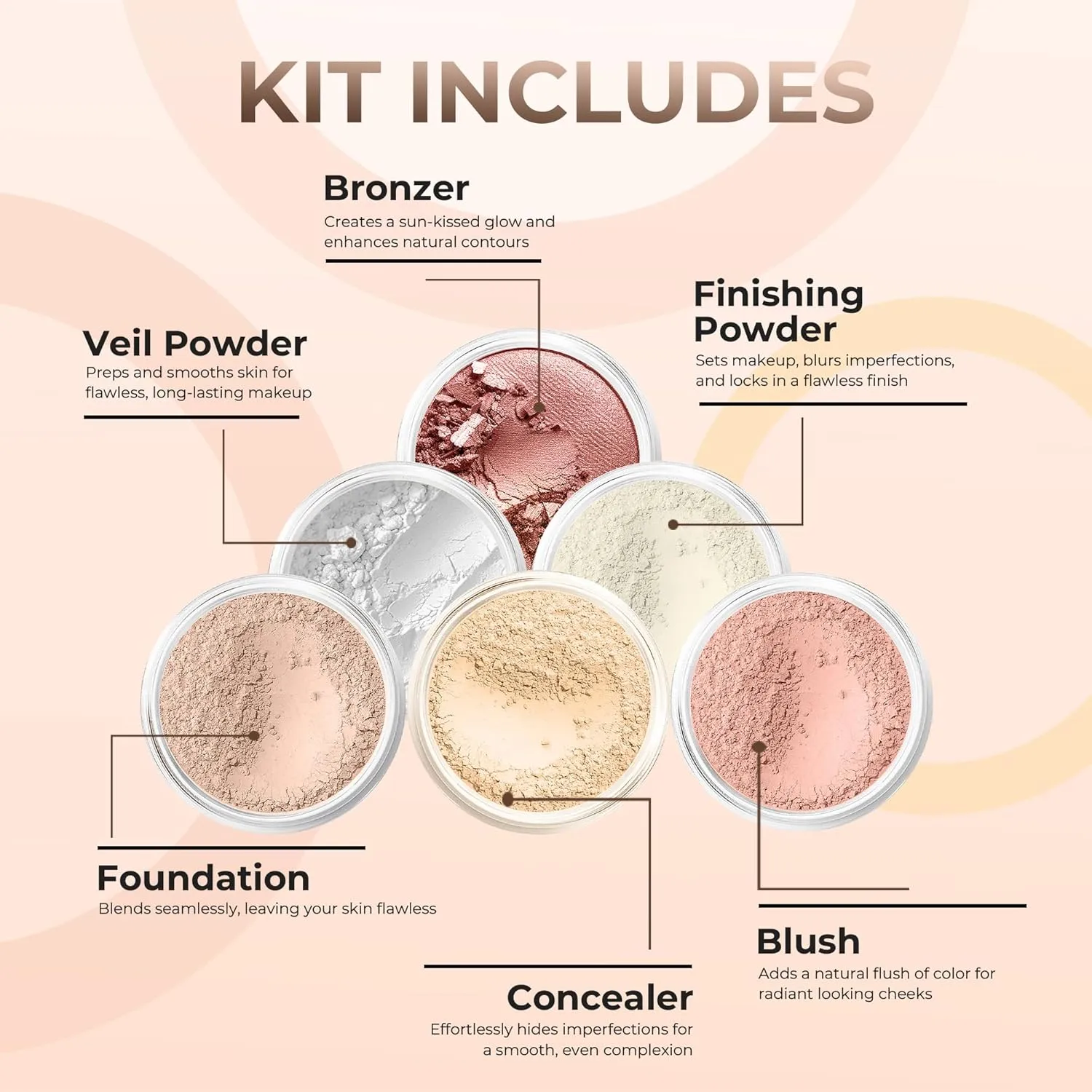 XL KIT (LIGHT) Full Size Mineral Makeup Set Foundation Sheer Bare Face Matte Powder Cover