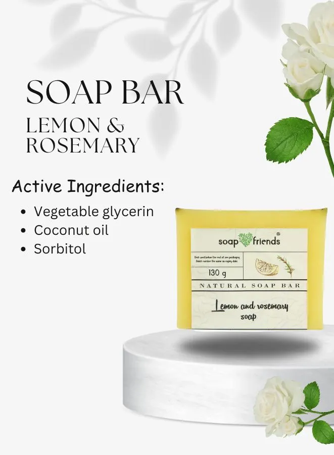 Zesty Lemon & Rosemary Infusion Soap Bar | 130g Moisturizing Soap Bar for Daily Delicate Cleansing By Soap&Friends