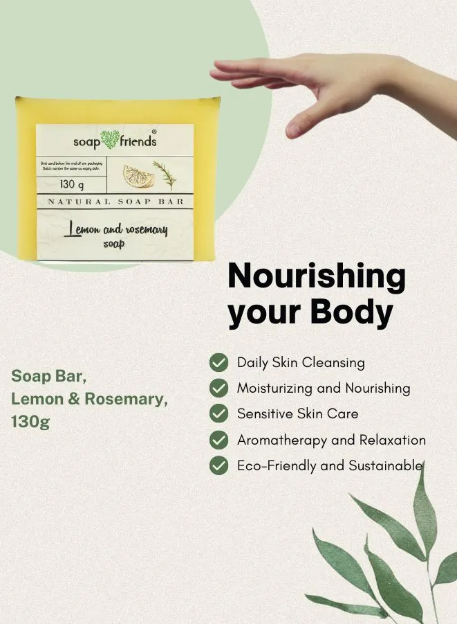 Zesty Lemon & Rosemary Infusion Soap Bar | 130g Moisturizing Soap Bar for Daily Delicate Cleansing By Soap&Friends