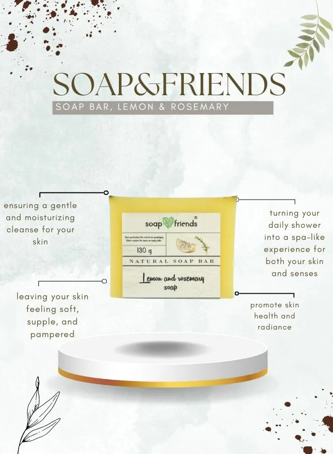 Zesty Lemon & Rosemary Infusion Soap Bar | 130g Moisturizing Soap Bar for Daily Delicate Cleansing By Soap&Friends