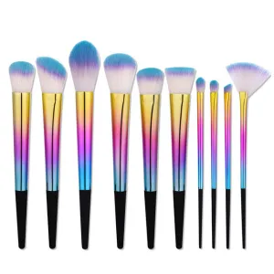 zwellbe 5/10Pcs Rainbow Makeup Brushes Set Colorful Soft Synthetic Basic Face Make Up Brushes Kit Portable Travel Makeup Brush