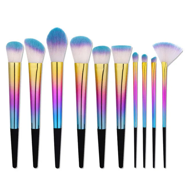 zwellbe 5/10Pcs Rainbow Makeup Brushes Set Colorful Soft Synthetic Basic Face Make Up Brushes Kit Portable Travel Makeup Brush